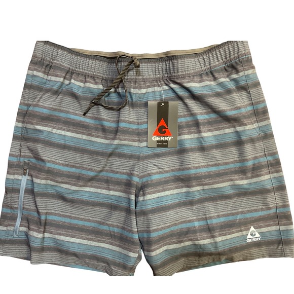 Gerry Other - Gerry Mens Board Shorts Asphalt Gray Blue Striped Swim Trunks XXL EG889309‎ NEW